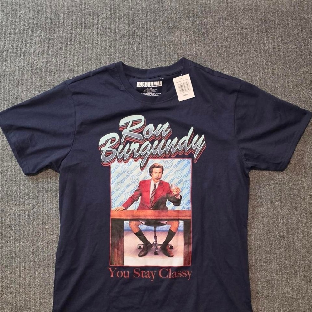 Anchorman Ron Burgundy T Shirt Large Navy You Stay Classy Movie Graphic
